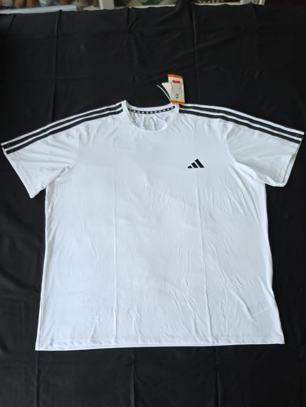 adidas White Short-Sleeve Tee with Black Three-Stripes